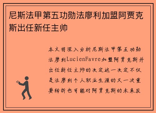 尼斯法甲第五功勋法廖利加盟阿贾克斯出任新任主帅 尼斯法甲第五功勋法廖利加盟阿贾克斯出任新任主帅